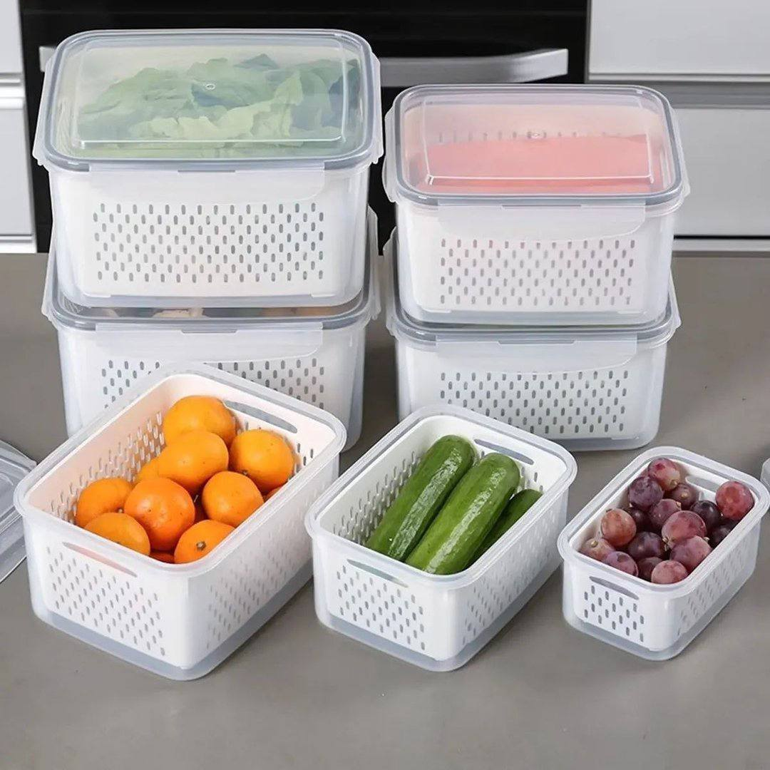 Kit 3 Organizadores Geladeira Alimentos Vegetais Com Tampas Branco