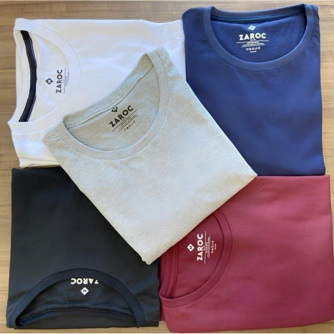 Kit 5 Camiseta Masculina Básica Slim Fit Algodão