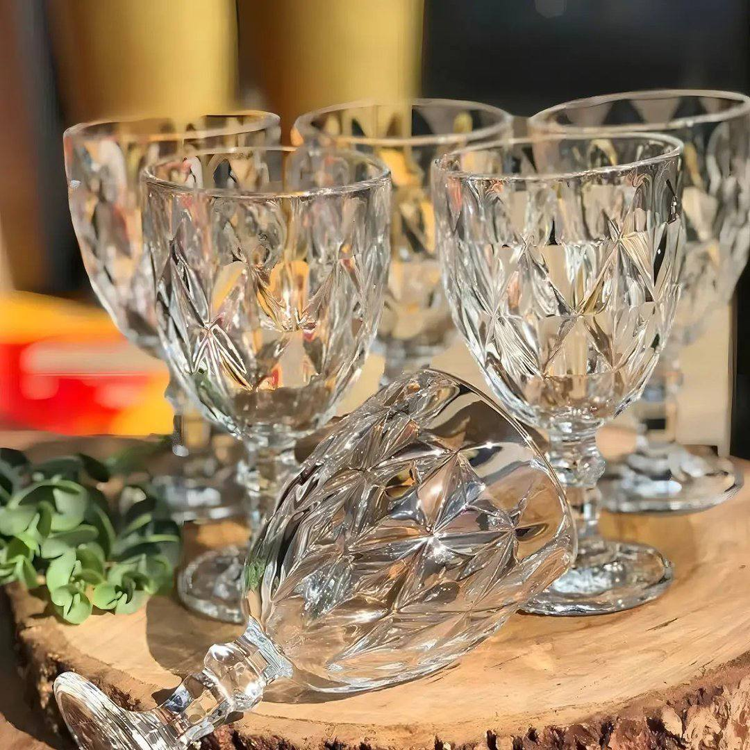 Jogo De Taças De Vidro Diamante Com 6 Peças De 340 Ml Linha Premium
