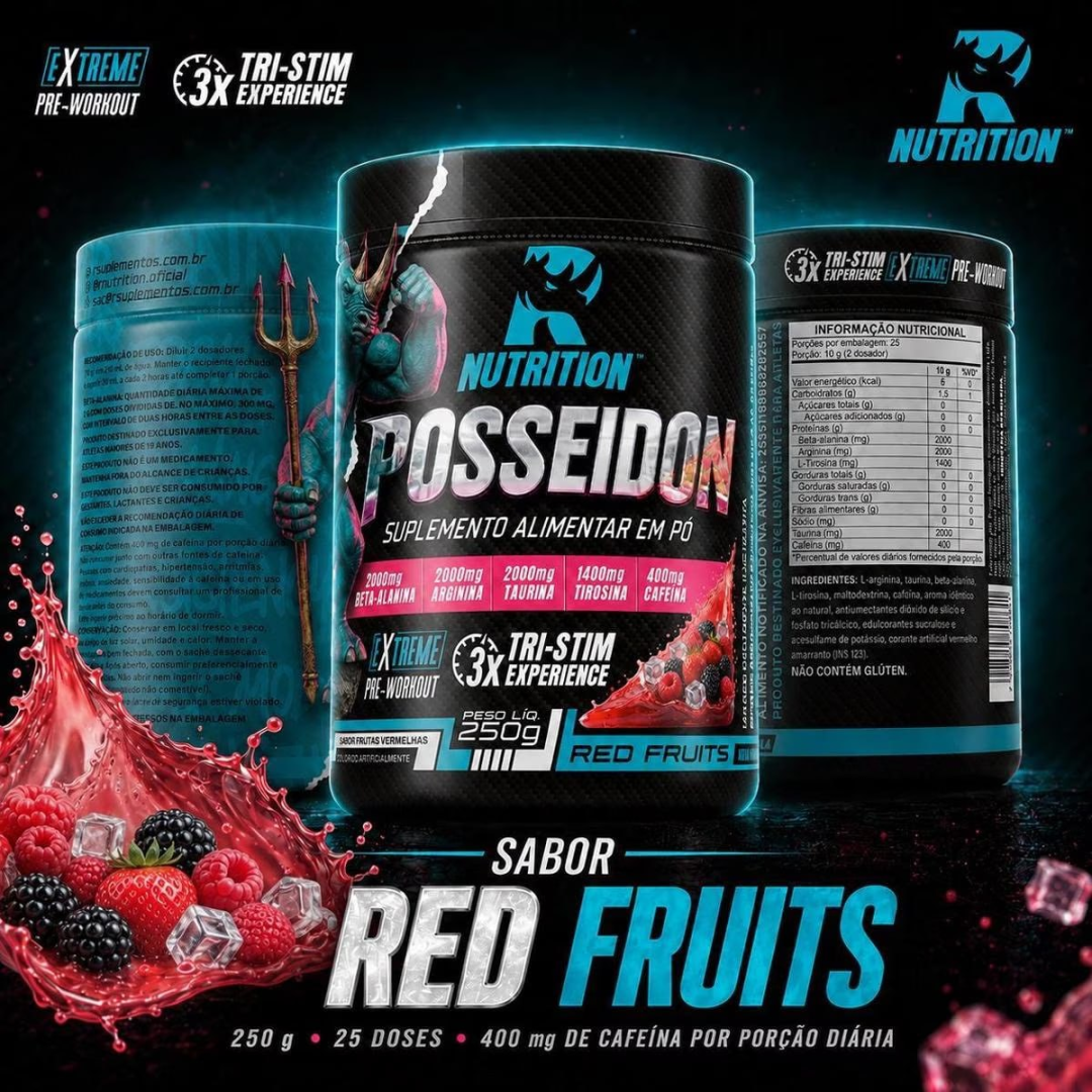 Pré-Treino Extreme Posseidon 250g 400mg Cafeína Beta-Alanina Arginina Taurina