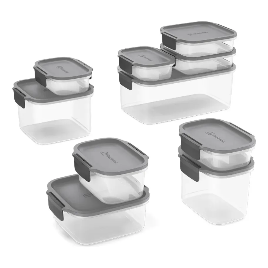 Electrolux Kit 10 Potes Herméticos De Plástico Cinza, 9,15l, Safelock, Empilhável e Modular