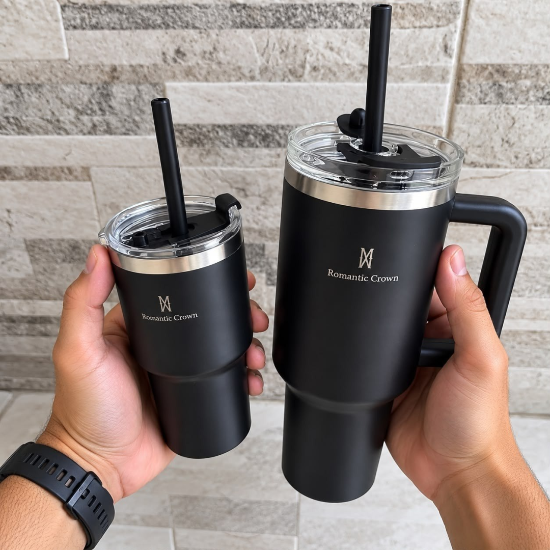 Kit Copo Térmico Inox 1200ml & 600ml Com Tampa E Canudo