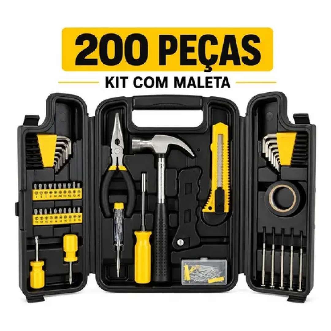 Jogo de Ferramentas 200 Peças com Maleta Resistente