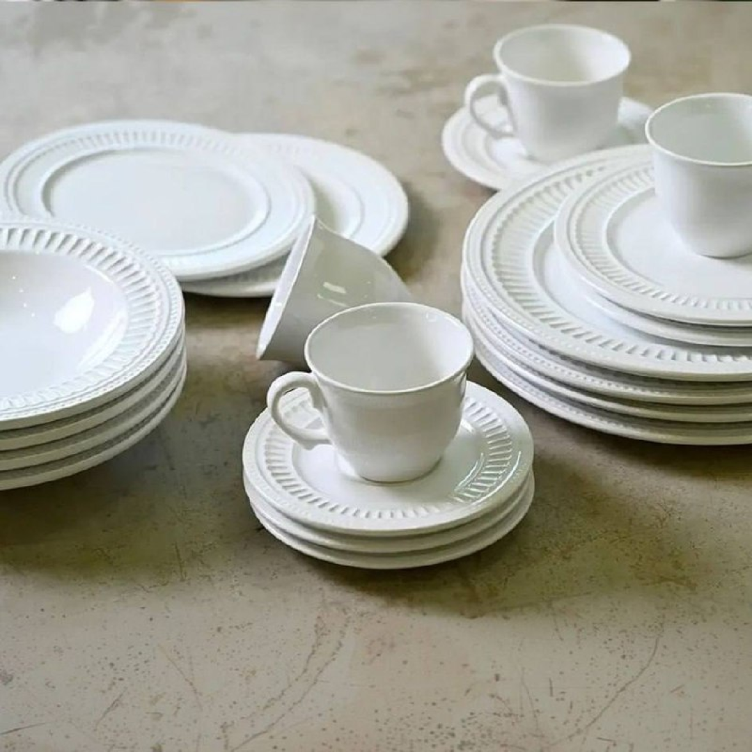 Aparelho De Jantar 20 Peças Branco Poppy De Cerâmica - Scalla Cerâmica Geométrico