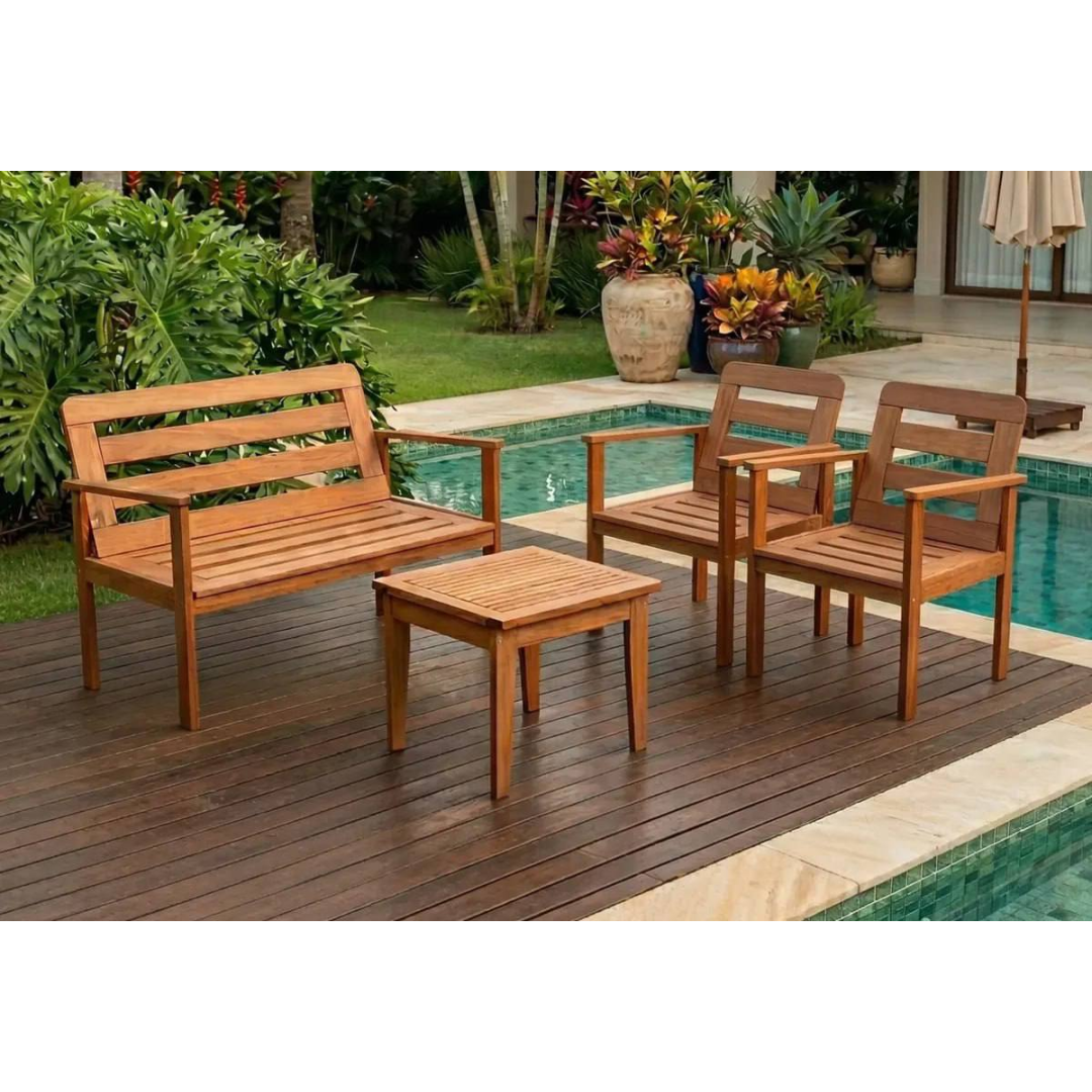 Conjunto Yescasa Jardim 1 Sofá 2 Poltronas E Mesa Madeira
