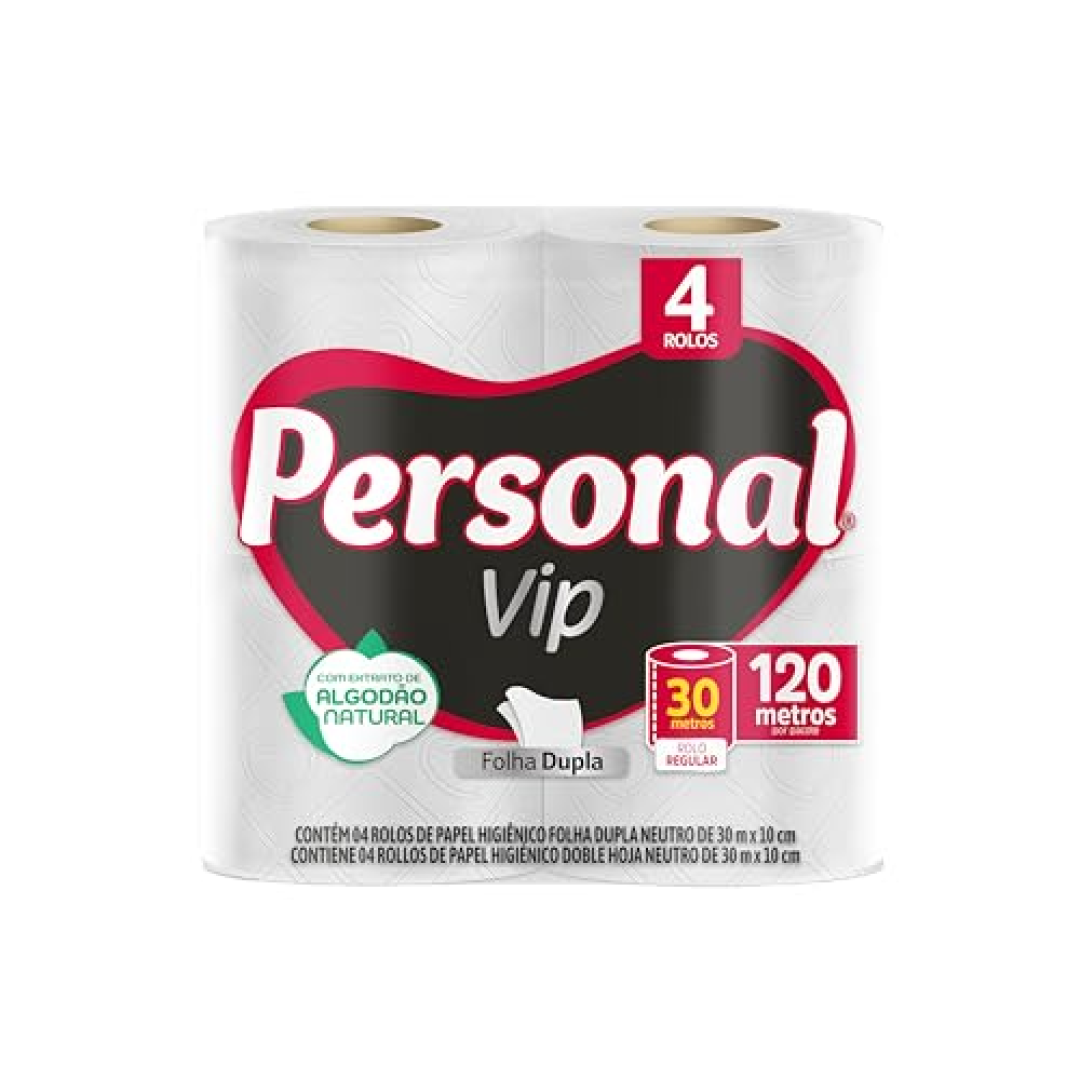 Personal Papel Higiênico Vip Folha Dupla 4 Unidades Branco (Embalagem Pode Variar)