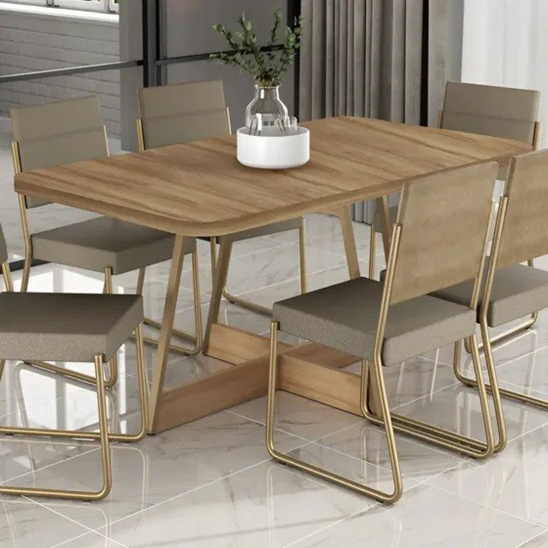Conjunto Sala de Jantar 6 Cadeiras Charlotte Carraro Dourado