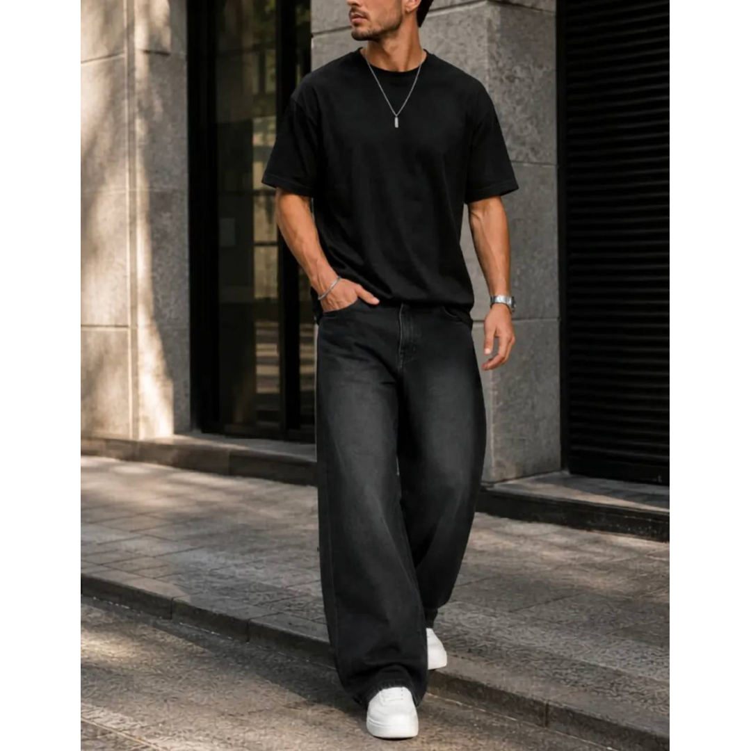 Calça Jeans Masculina Larga Baggy Grande Reta Balão Wide Black Street 38