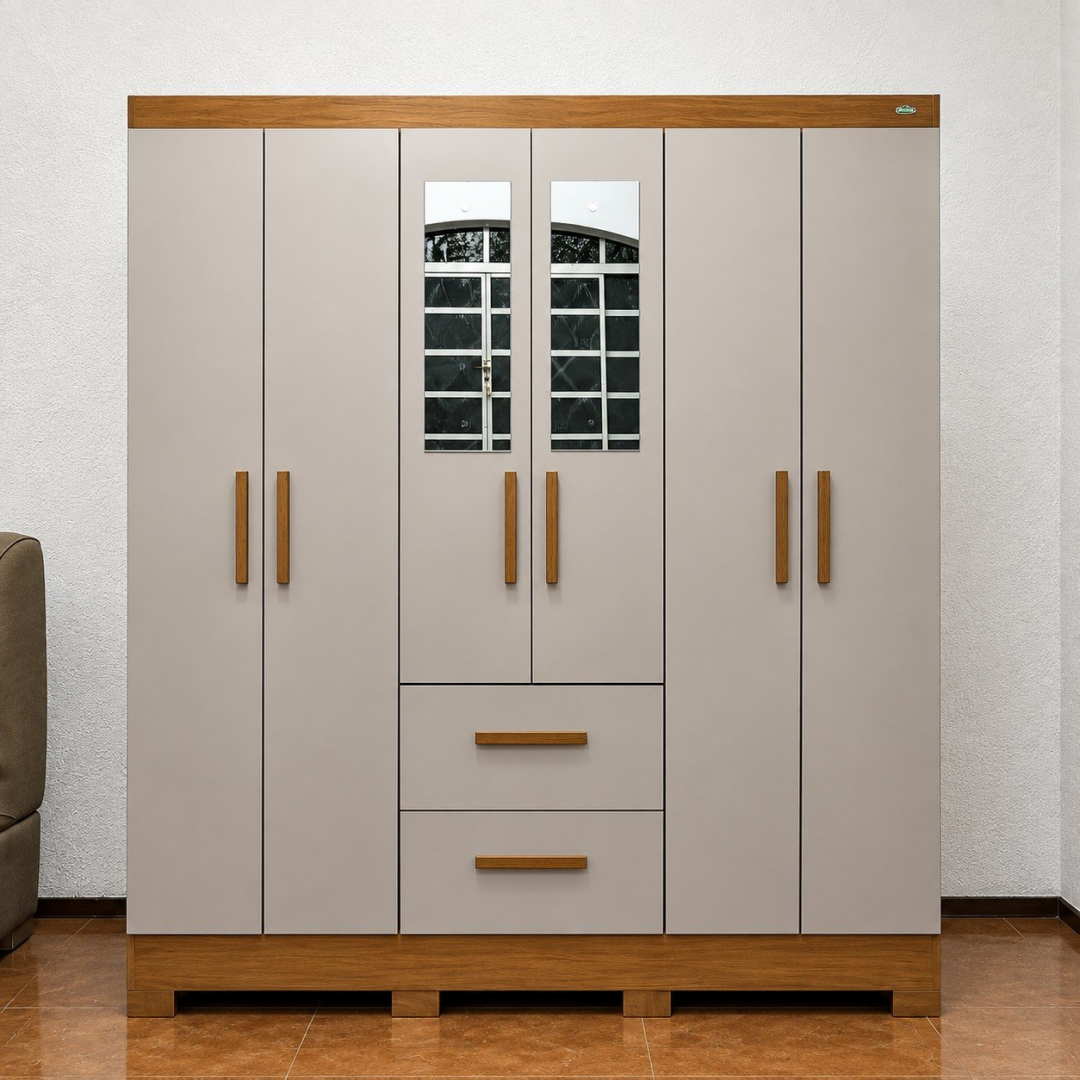 Guarda-roupa Casal 6 Portas 2 Gavetas Com Espelho