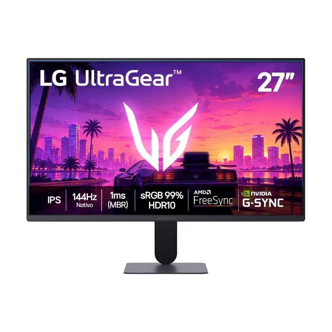 LG UltraGear Monitor Gamer 27” IPS, 144Hz Nativo, 1ms (MBR), Full HD (1920x1080), HDR10, NVIDIA G-SYNC, AMD FreeSync, Preto - 27G411B