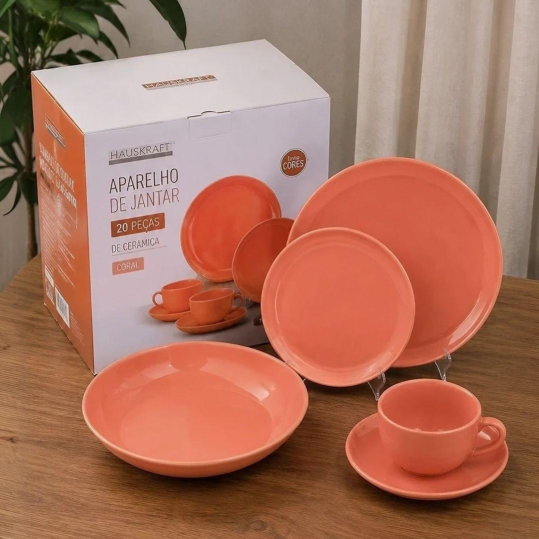 Aparelho De Jantar E Chá 30 Peças Flat Apricot - Liso Laranja-claro