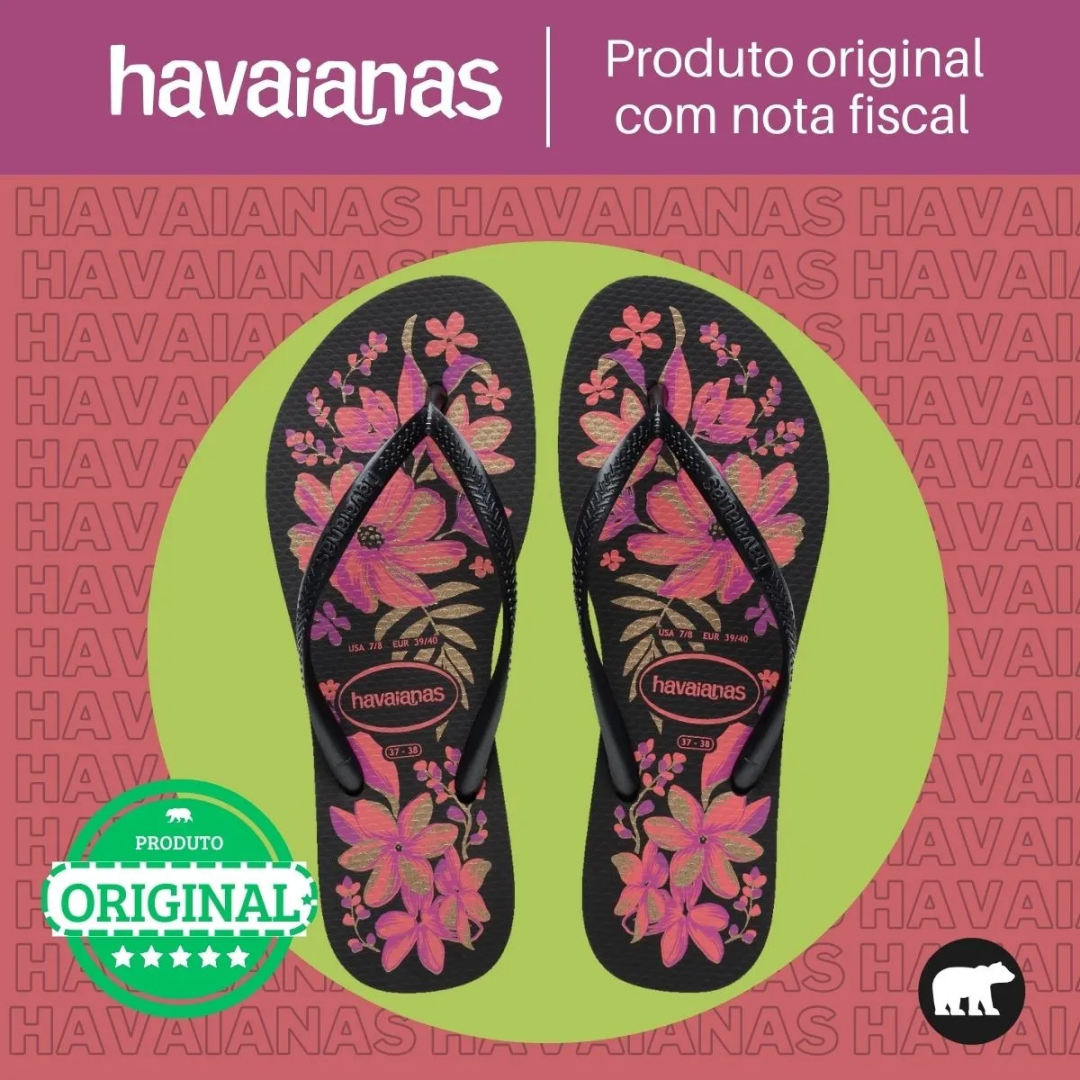 Chinelo Feminino Havaianas Slim Organic Floral Original Flor