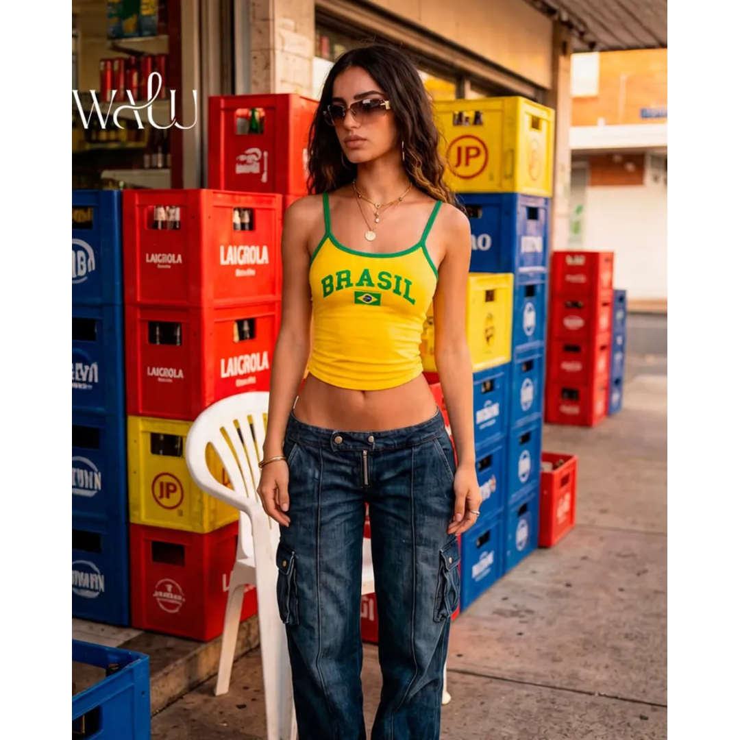 Blusa Regata Feminina Brasil Camisa Copa Do Mundo Canelada