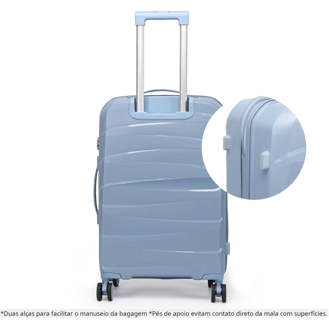 Mala Grande De Viagem 32Kg Polipropileno 8 Rodas 360 Giratória Para Despachar Rígida Leve Tamanho G Viajem Internacional Resistente (AZUL, Grande)