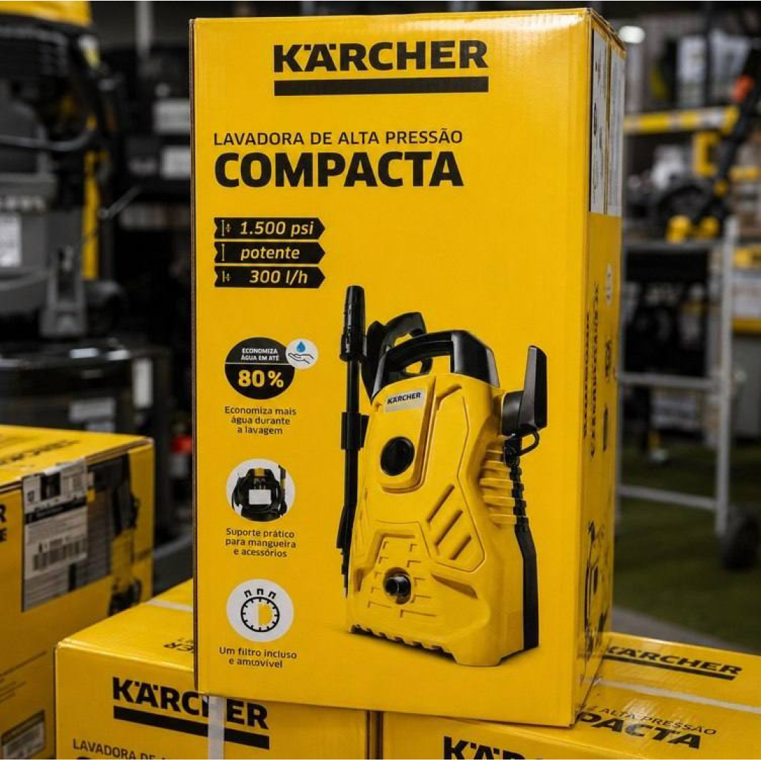 Lavadora de Alta pressão Kärcher Compacta 1500 PSI/Libras 1400W 300L/h com Aplicador de Detergente e Lança Regulável 220v