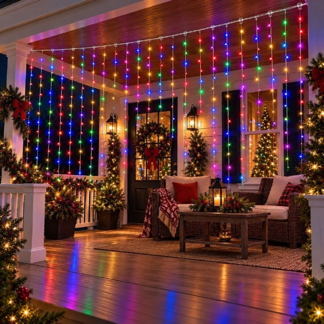 Pisca Cortina 300 Leds 3x3m USB IP44 8 Modos Decoração de Natal Festa Colorido Luvinco