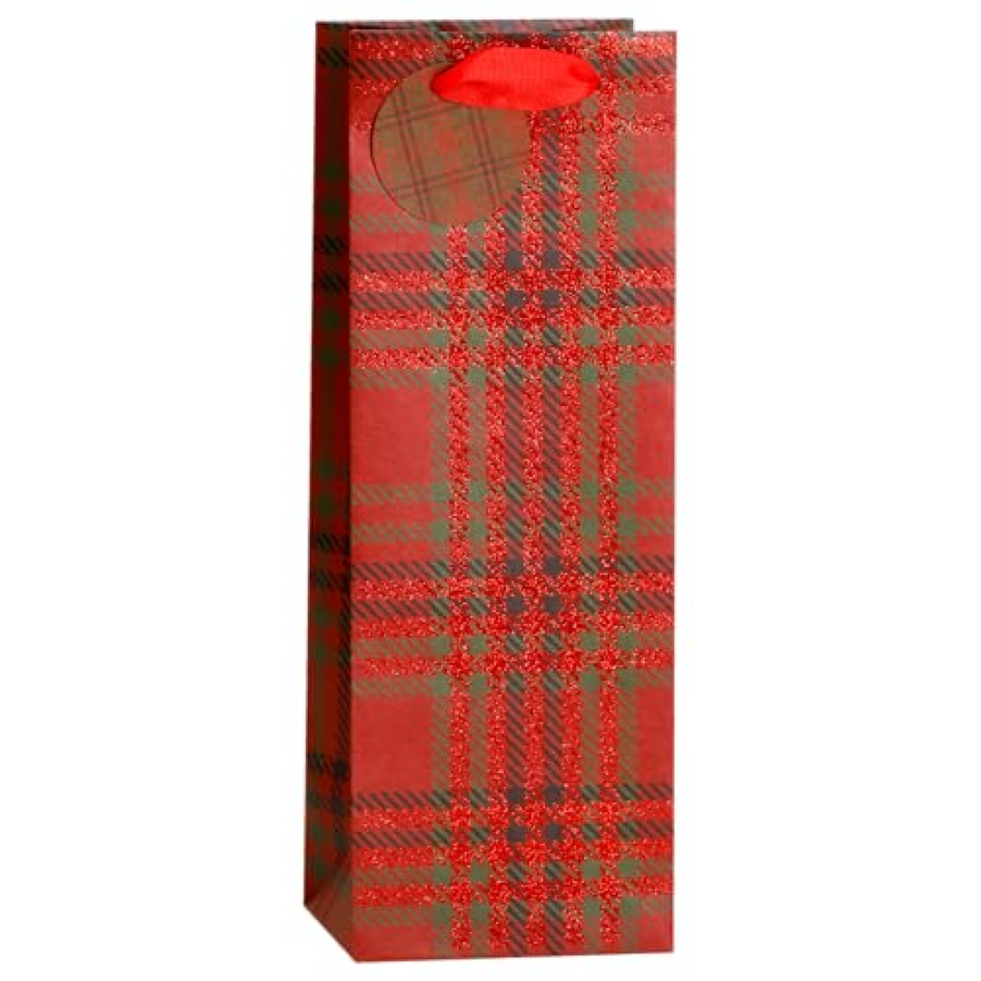 Rio Master Sacola de Papel para Vinho Xadrez Vermelho e Verde Sacola para garrafa em xadrez vermelho e verde para presentear vinho no Natal