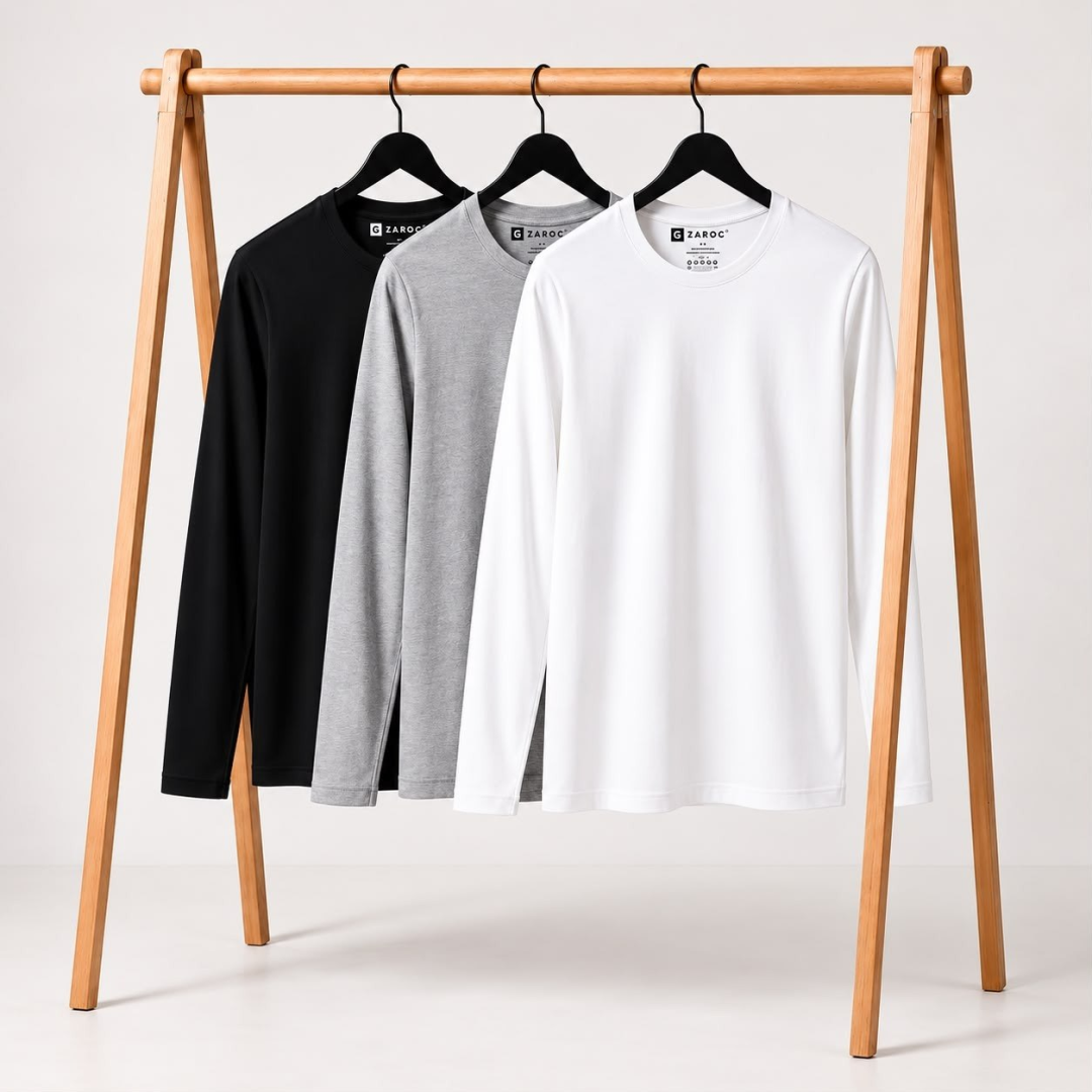 Kit com 3 Camisetas  Zaroc Manga Longa Slim Algodão