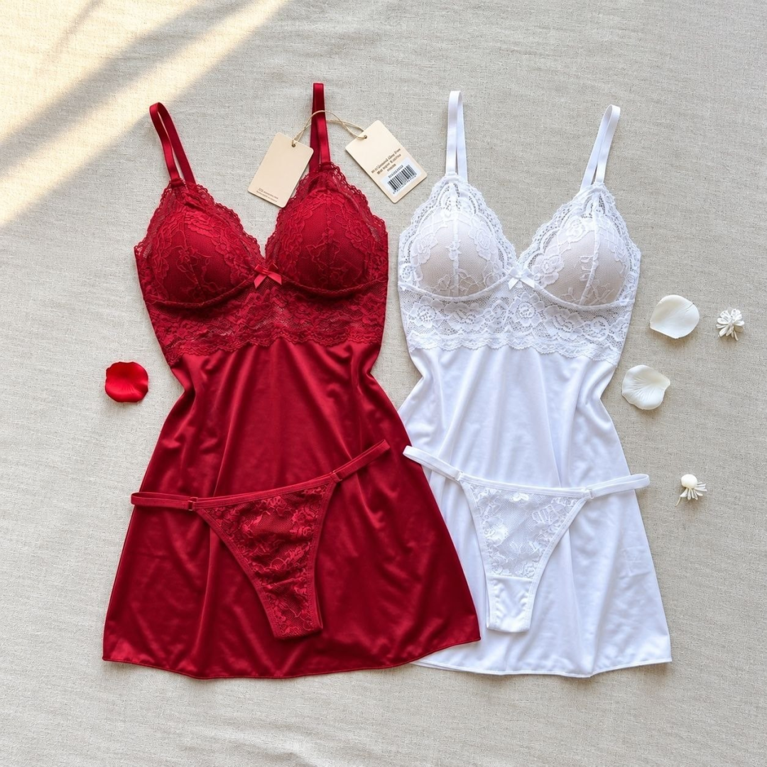 Kit com 2 Camisolas Sem Bojo com Calcinha Renda Pijama Baby