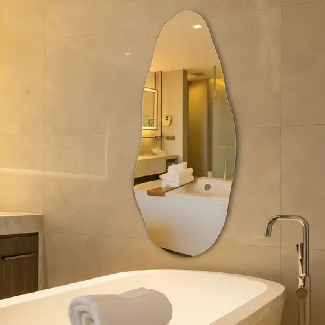Espelho Orgânico 70cm Decoração Lapidado Design Moderno Luxo Quarto Sala Banheiro Hall Decorativos Camarin Polido Sem Moldura Vmex