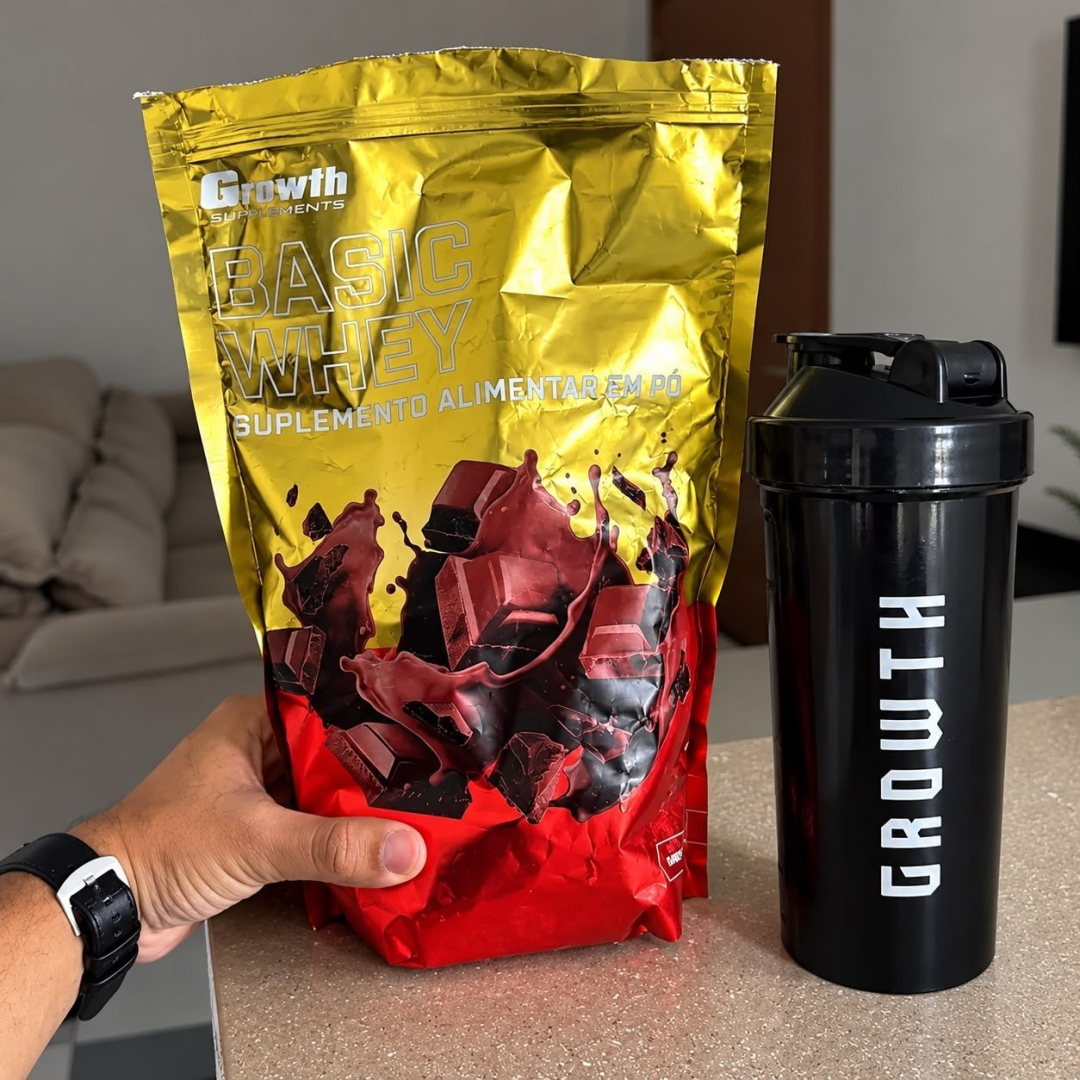 Kit Growth Whey Protein Chocolate 1kg + Coqueteleira 600ml