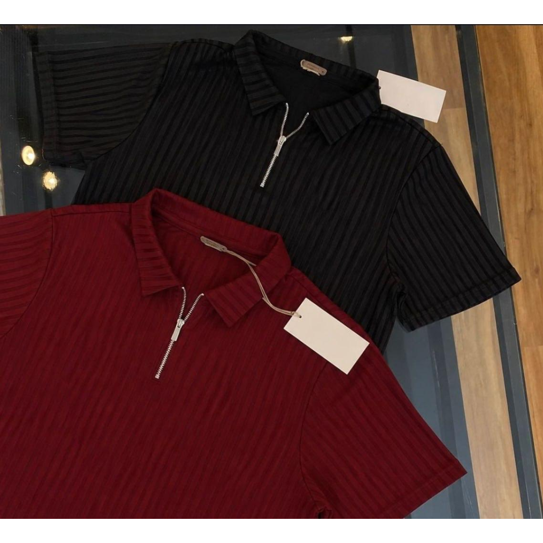 Kit 2 Camiseta Polo Manga Curta Com Ziper Masculina Canelada