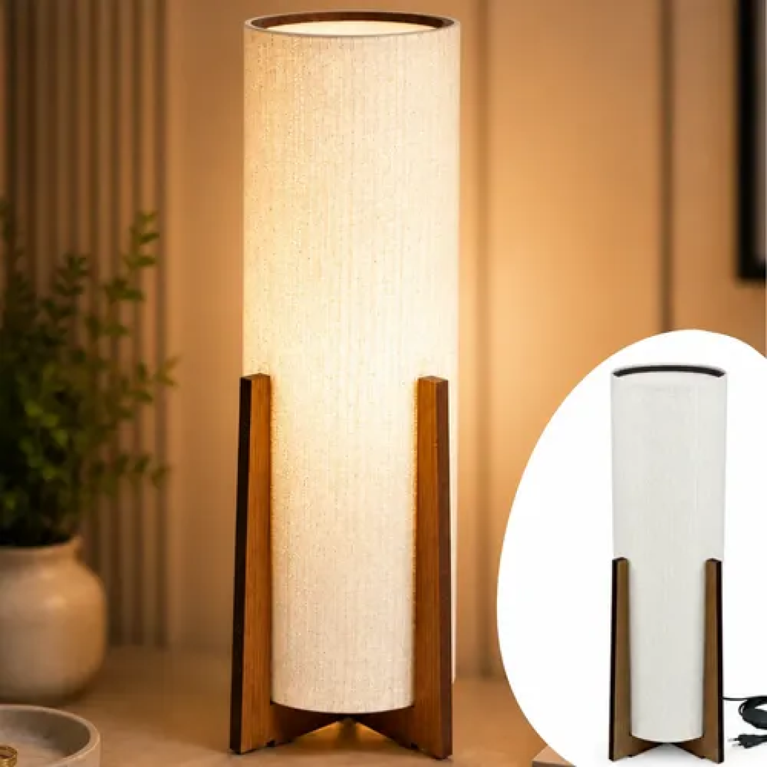 Luminária Abajur Atlas Chão Quarto  De Madeira Mdf Imbuia