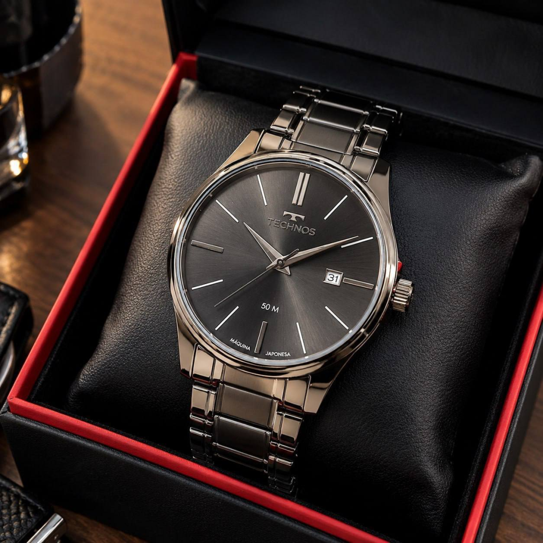 Relógio Technos Masculino Quartzo Grafite 42mm Aço Resistente à Água