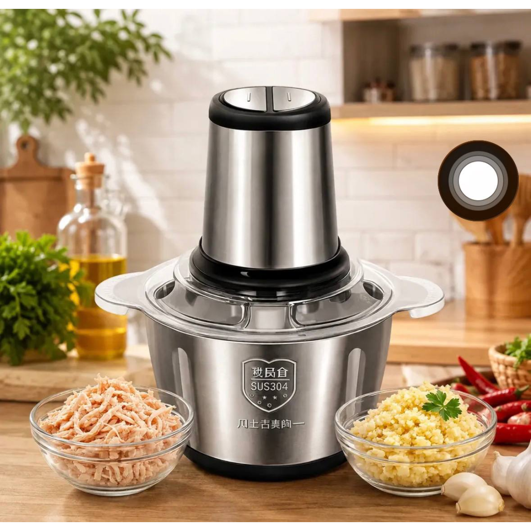 Multiprocessador Elétrico De Alimentos Em Inox 2l Triturador De Alho Tempero Processador De Carne E Legumes Multifuncional Portátil 110v