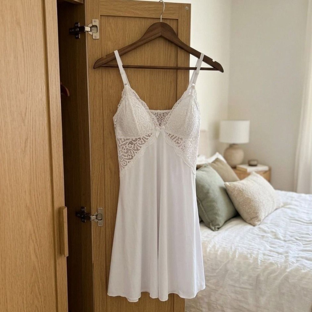 Camisola Sexy Renda Roupa De Dormir Costa Nua Pijama Sensual Branco