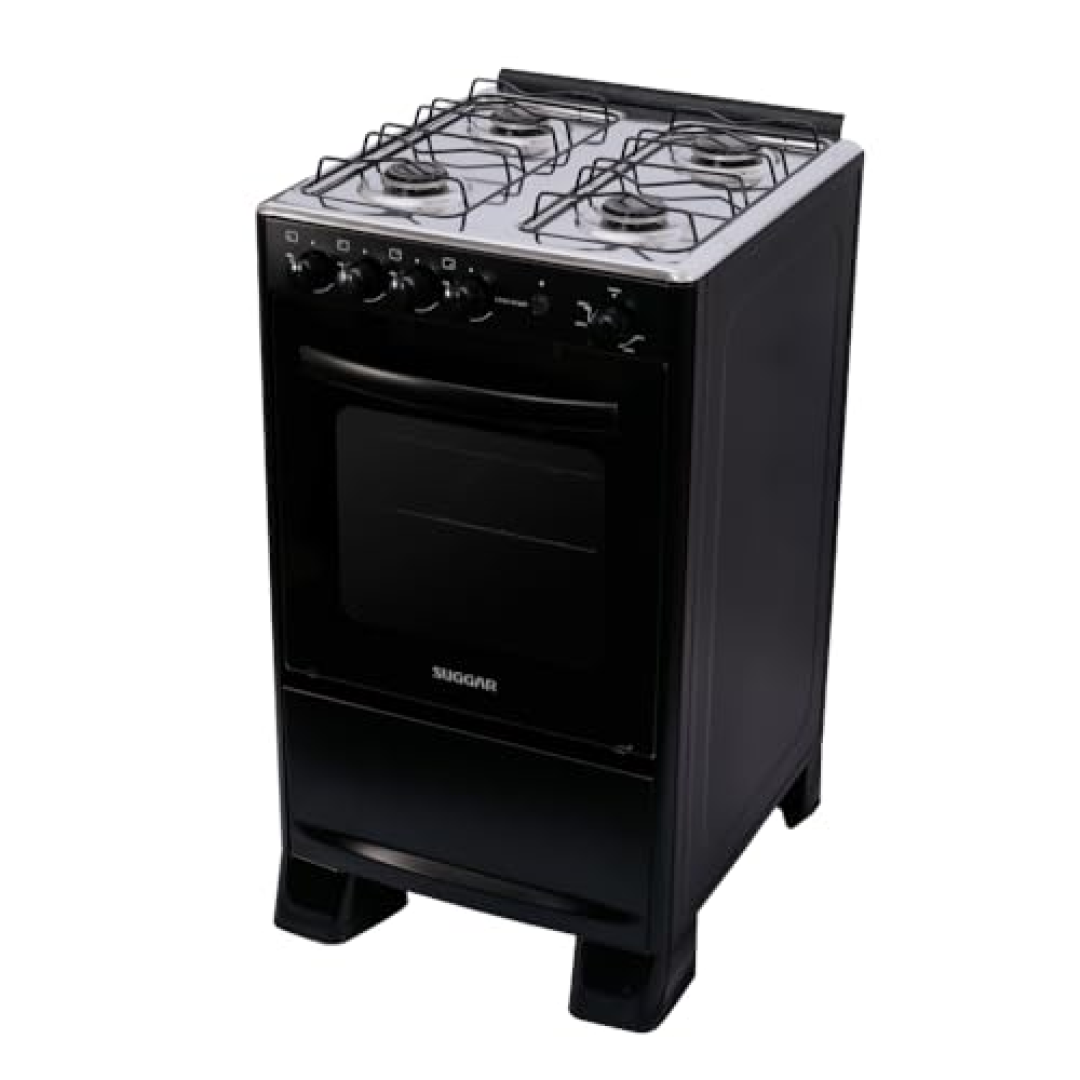 Fogão Suggar Cook Start Preto 4 Bocas Mesa Inox Acendimento Automático