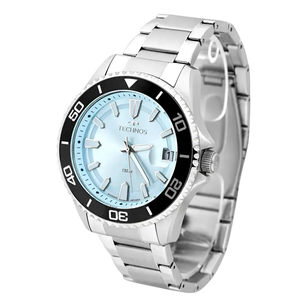 Relógio Technos Acqua Diver Luxo 150 Atm Aço Inox Premium Aço Preto Azul