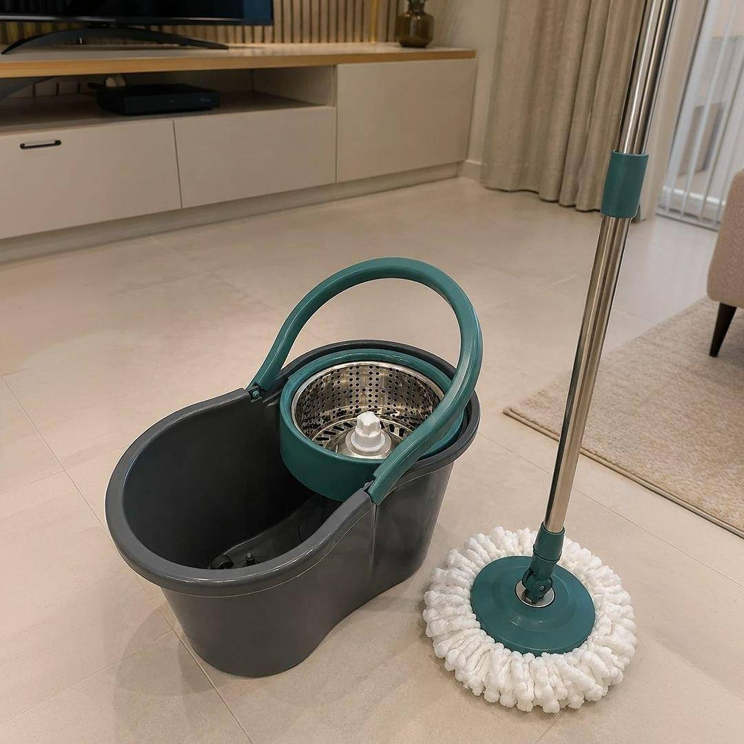 Esfregao Mop Giratorio 8 Litros Cesto Inox 2 Refil Pro Unica