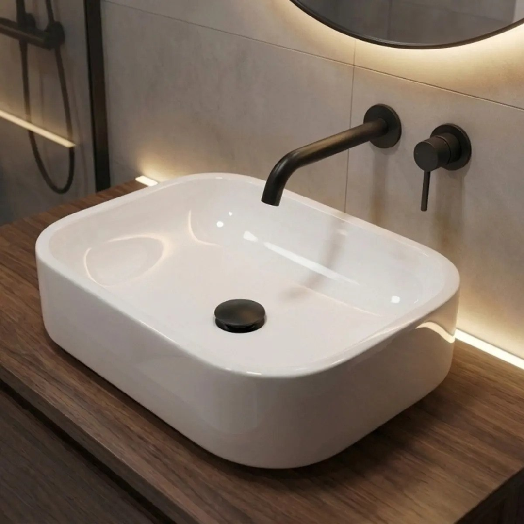 Cuba Pia de Apoio Sobrepor 37x27cm Para Banheiro Lavabo Armário Gabinete Suspenso Luce Sos Acabamentos By Orcia Branco Brilhante