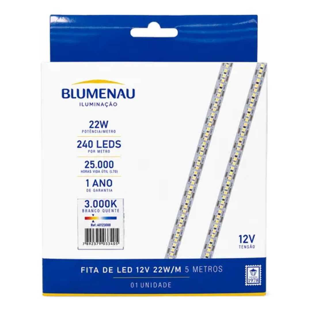 Fita Led 12v Blumenau 22w 3000k Luz Amarela Rolo De 5m