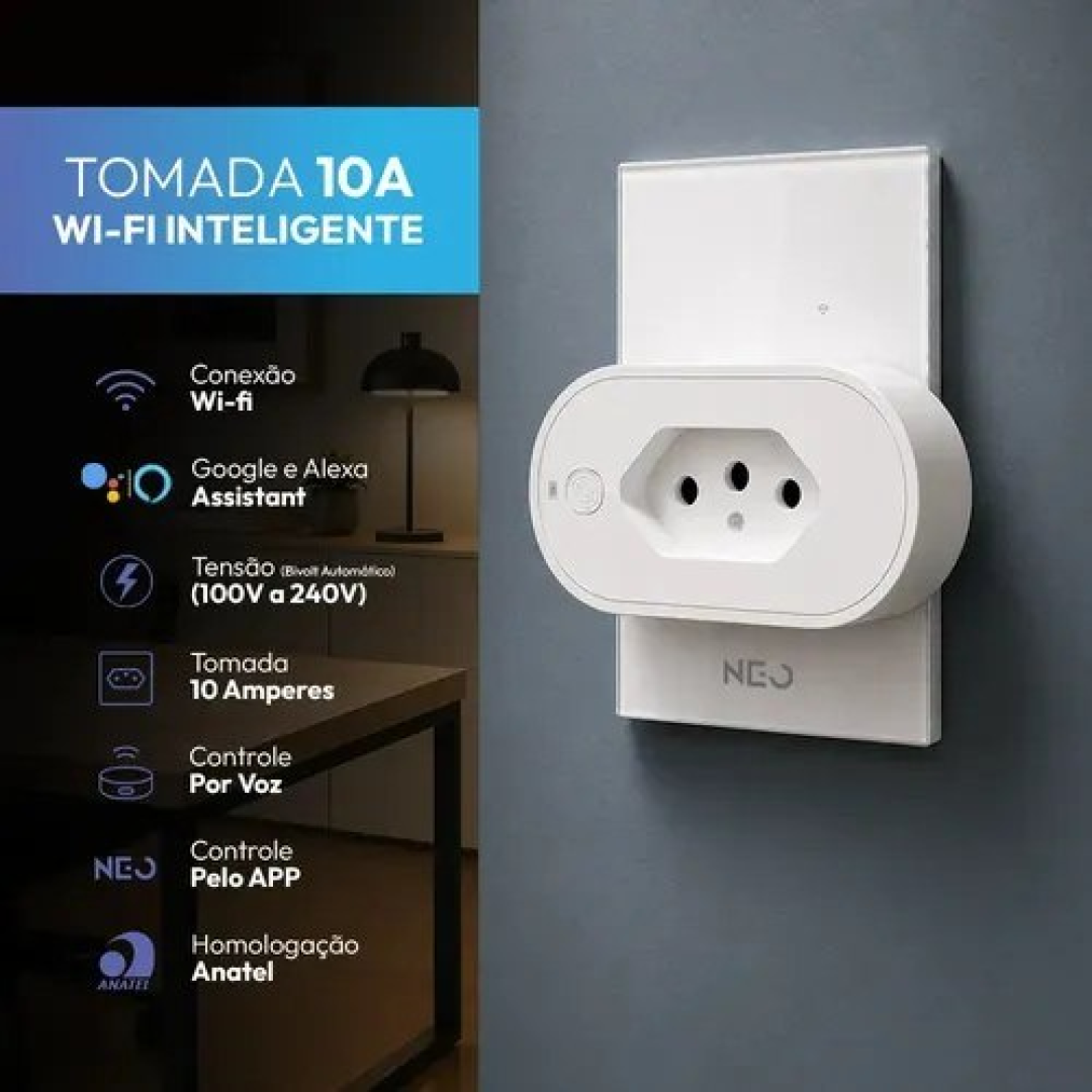 Tomada Inteligente Wi-fi 2.4 GHz 20A 110v/220v Bivolt Branco Neo Avant