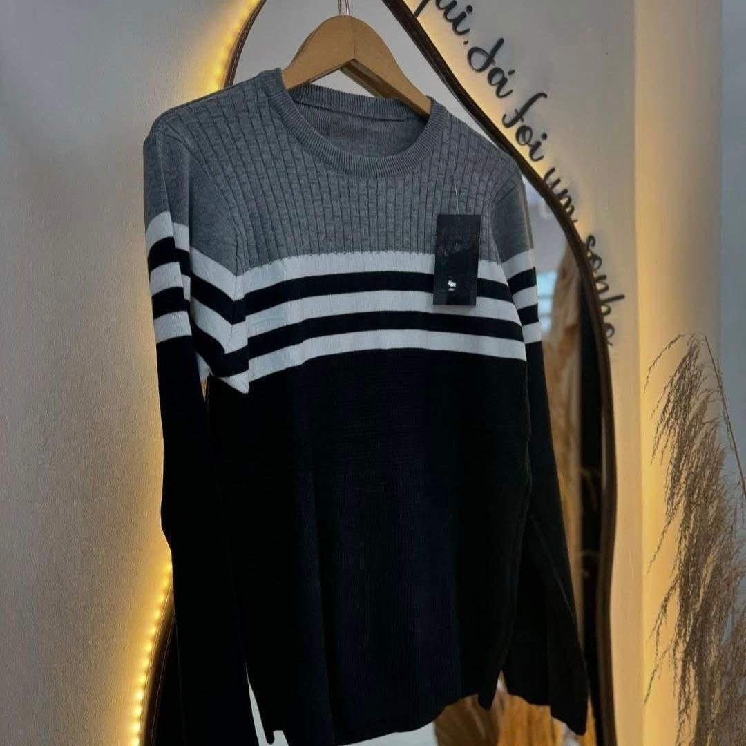 Suéter Blusa de Tricot Listrado (2 cores)