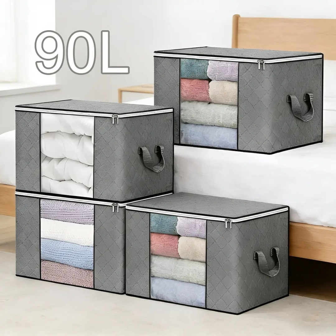 Kit 4 Saco Organizador Edredon Cobertor Multiuso Dobrável Cinza