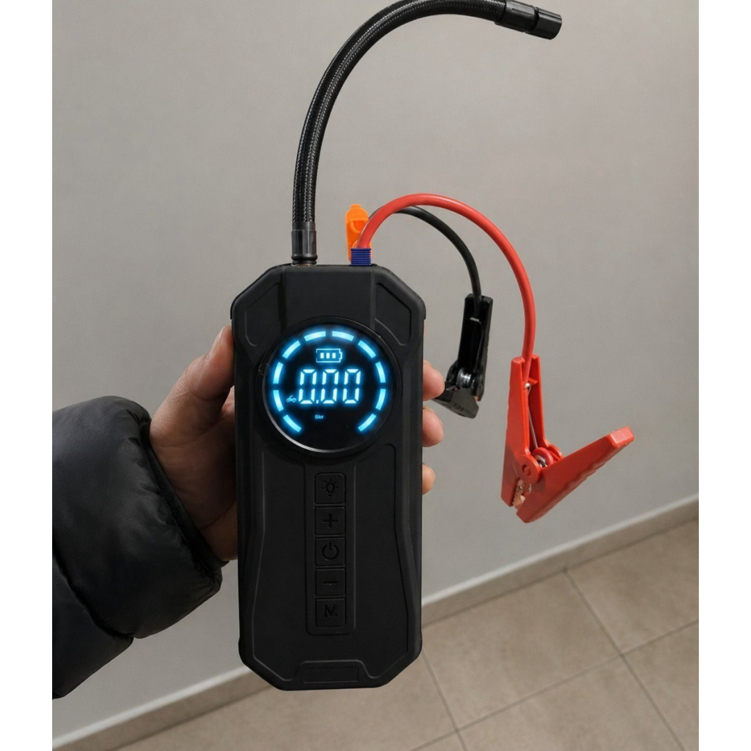 Kit Compressor de Ar Compacto 150 Psi + Auxiliar de Partida + Powerbank