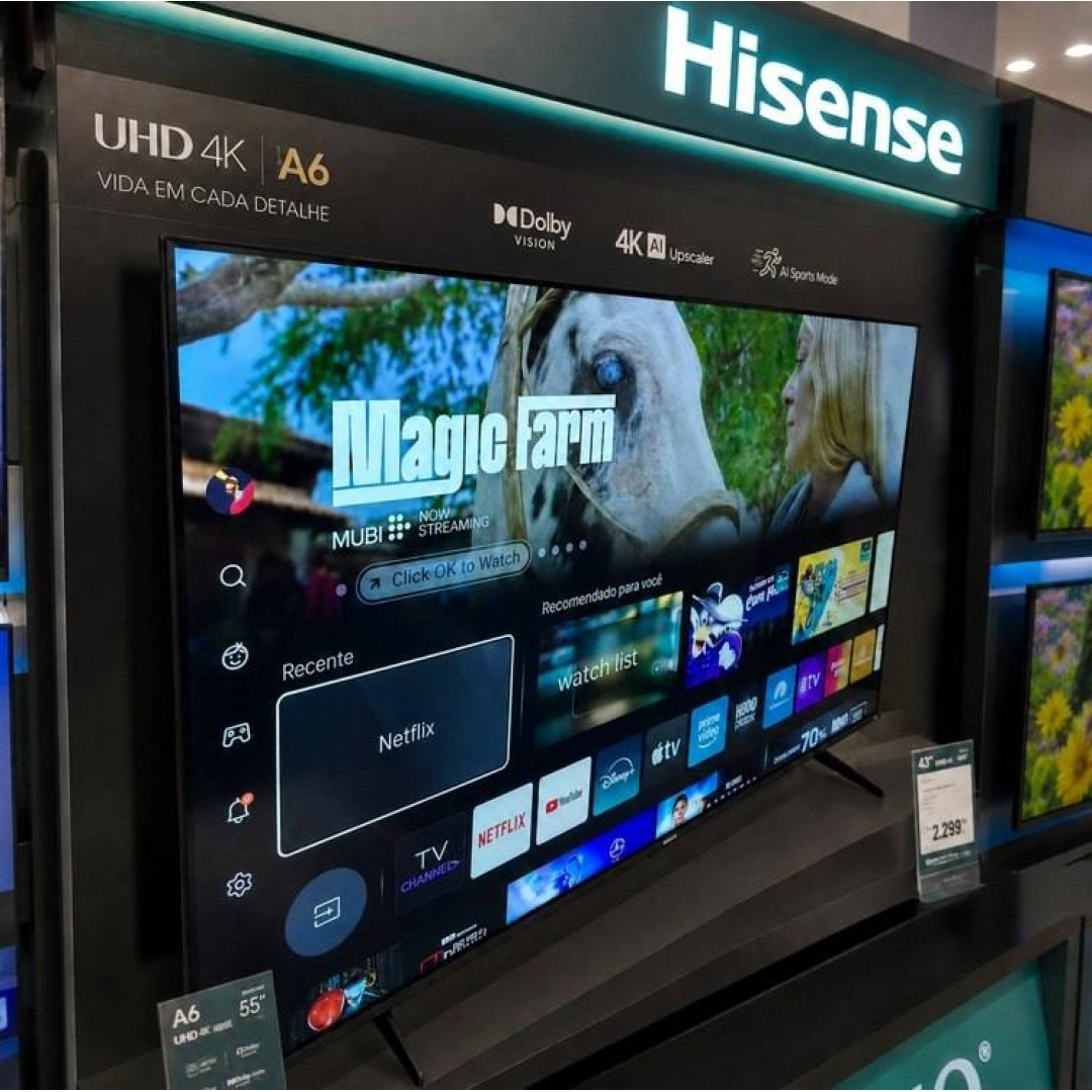 Smart TV Hisense 4K 55 Polegadas 55A6NV com Dolby Vision, HDR10, HLG, Dolby Gaming, Film Maker, DTS Virtual X, Compatibilidade Alexa