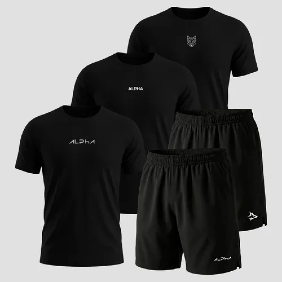 Kit com 5 Camisetas Dry All Black Alpha