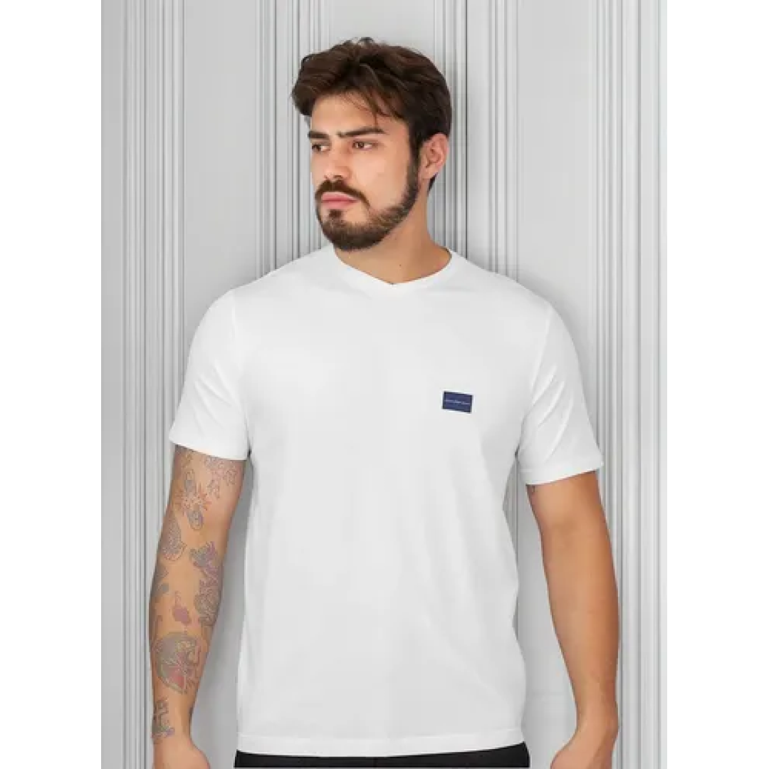 Camiseta Calvin Klein Jeans Gola V Dark Square Navy Branca