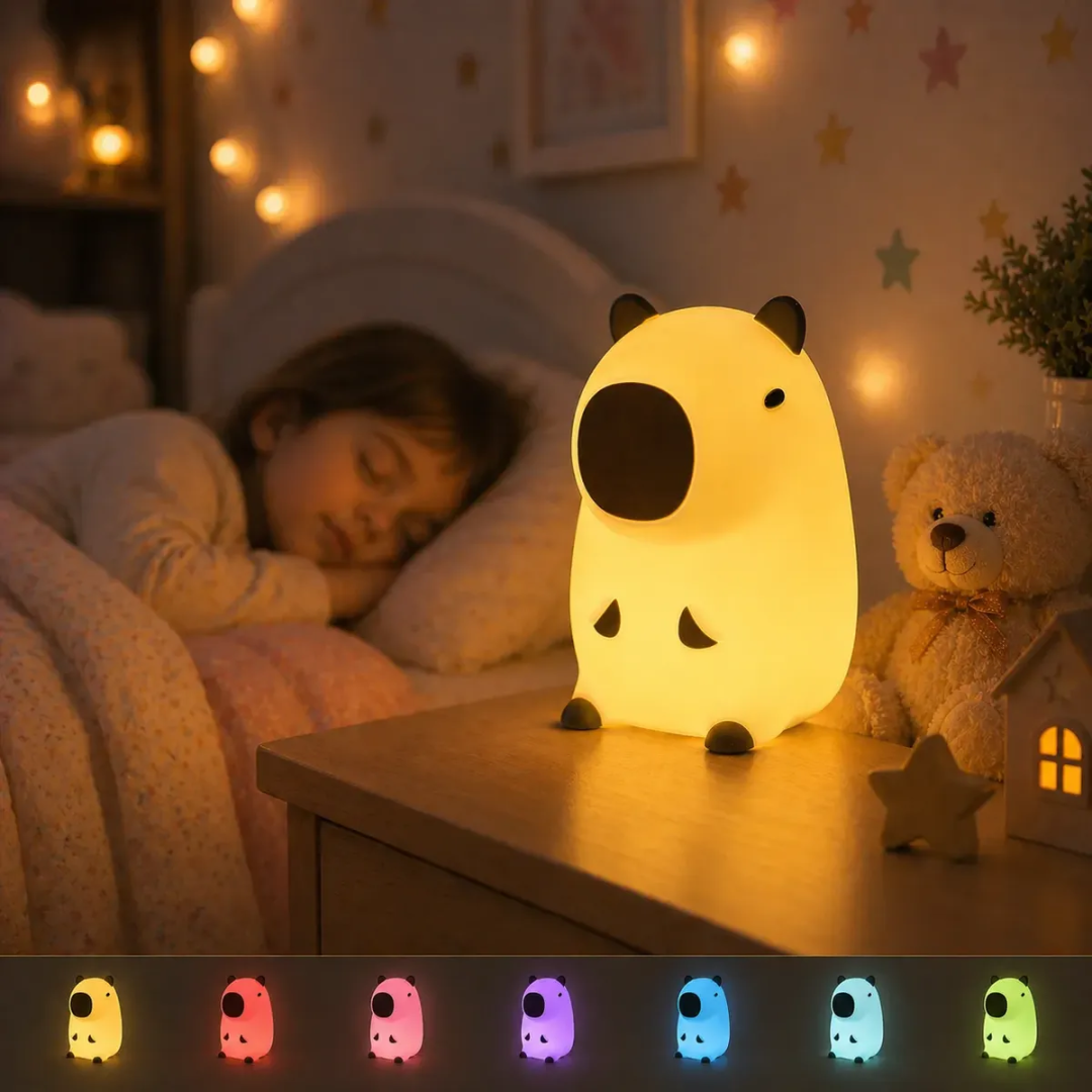 Luminária Capivara Abajur Silicone Recarregável Muda Cor