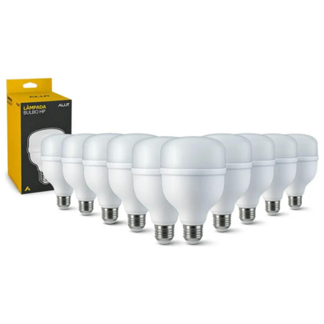 Kit 10 Lâmpadas LED Bulbo 50W Alta Potência Branco Frio 6500K Bivolt E27 - Super Bulbo Econômica 4000 Lúmens Ideal Galpão Fábrica Comércio