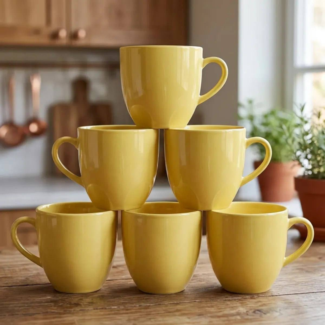 Jogo 6 Xicara Café Chá Porcelana 170ml Cor Amarelo