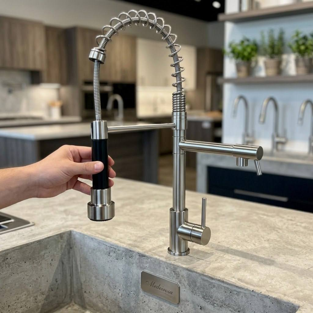 Torneira Cozinha Retrátil Dupla 360° Flexível Inox Premium Prateado