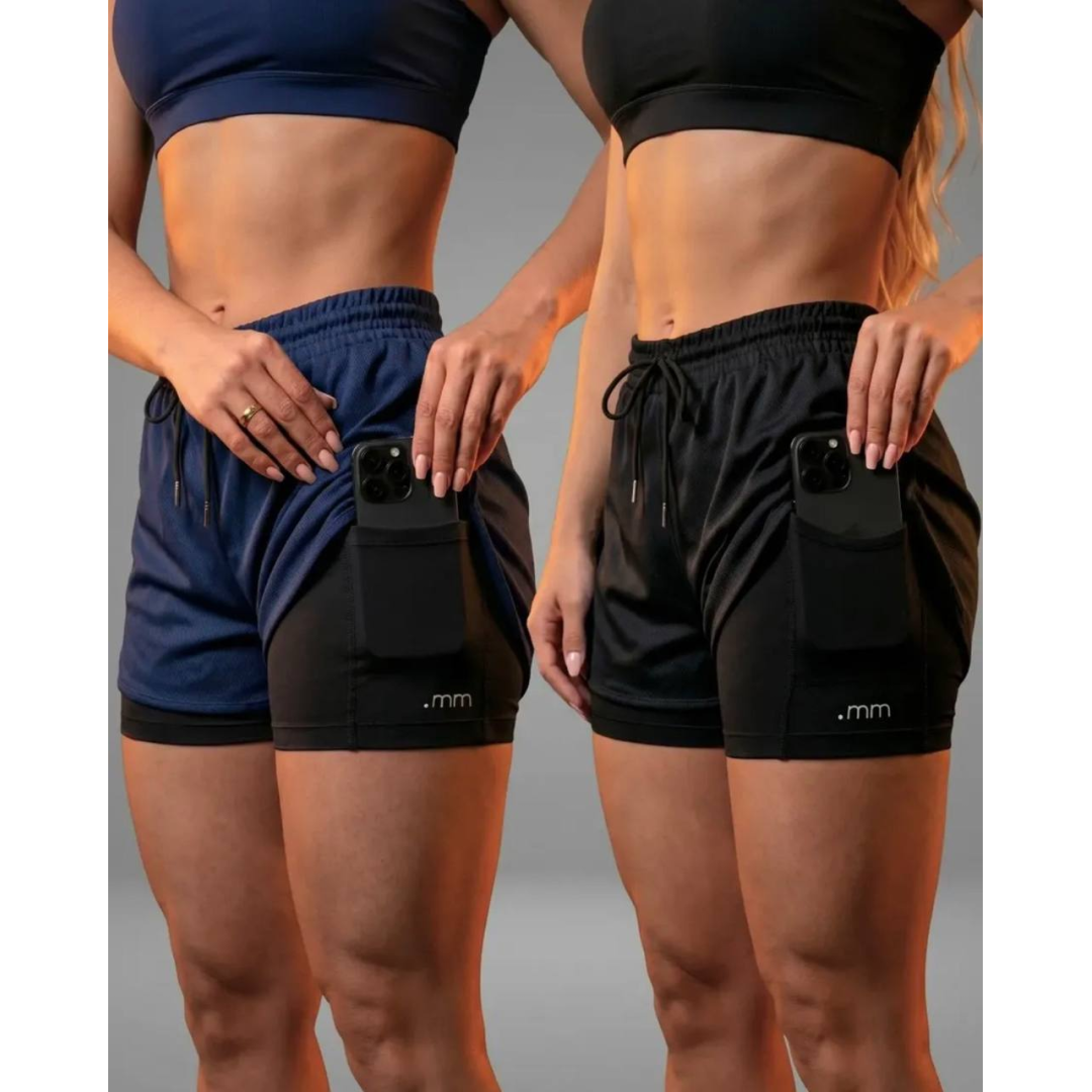 Kit 2 Short Duplo Compressão Fitness Bermuda Treino Feminino