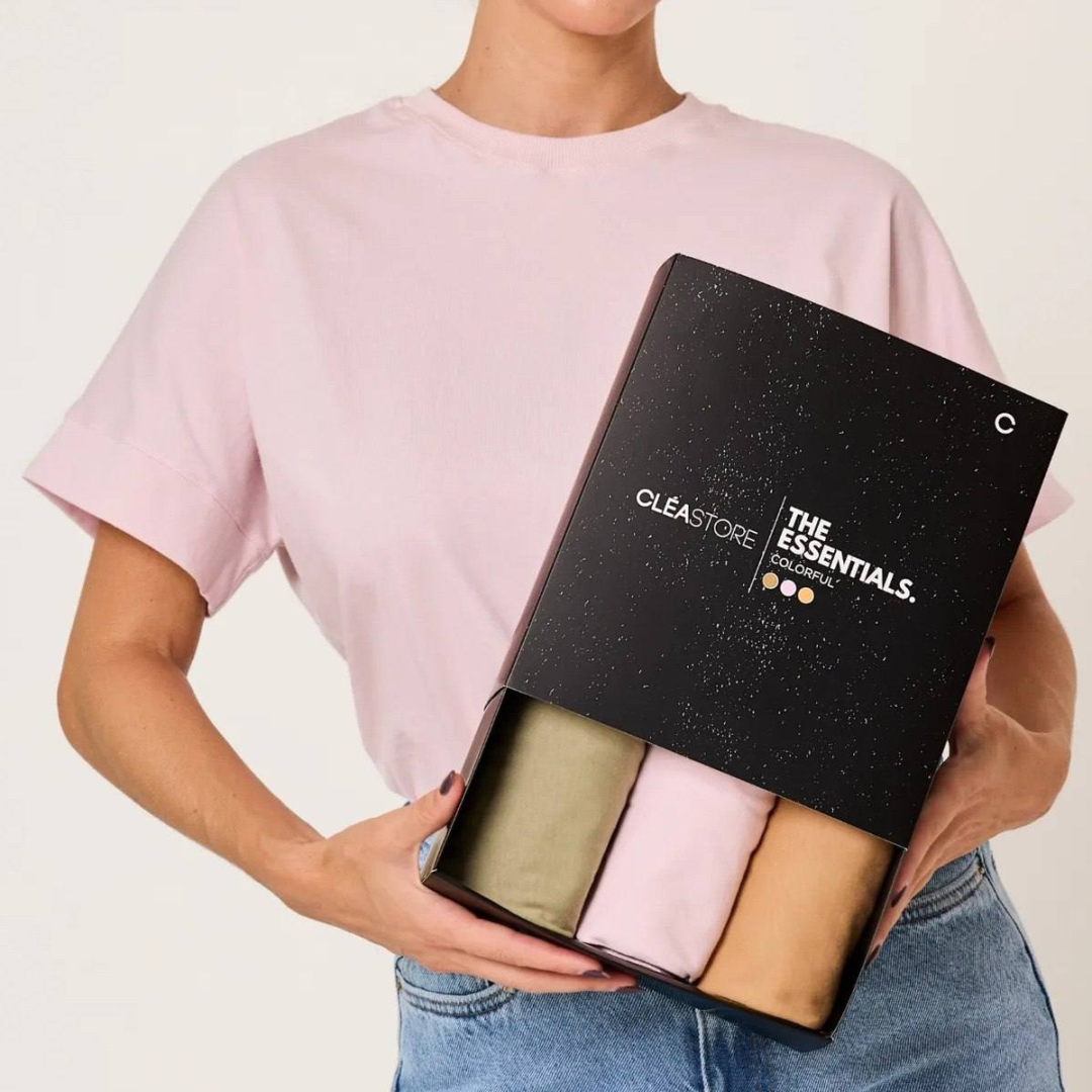 Kit 3 T-shirts Oversized Colorful Algodão Cléa Store Rosa Claro/verde Oliva/caramelo M