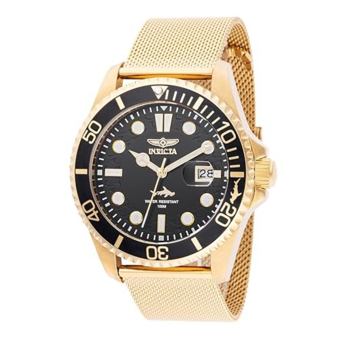 INVICTA Mostrador masculino Pro Diver 43 mm de aço inoxidável dourado e quartzo PC32