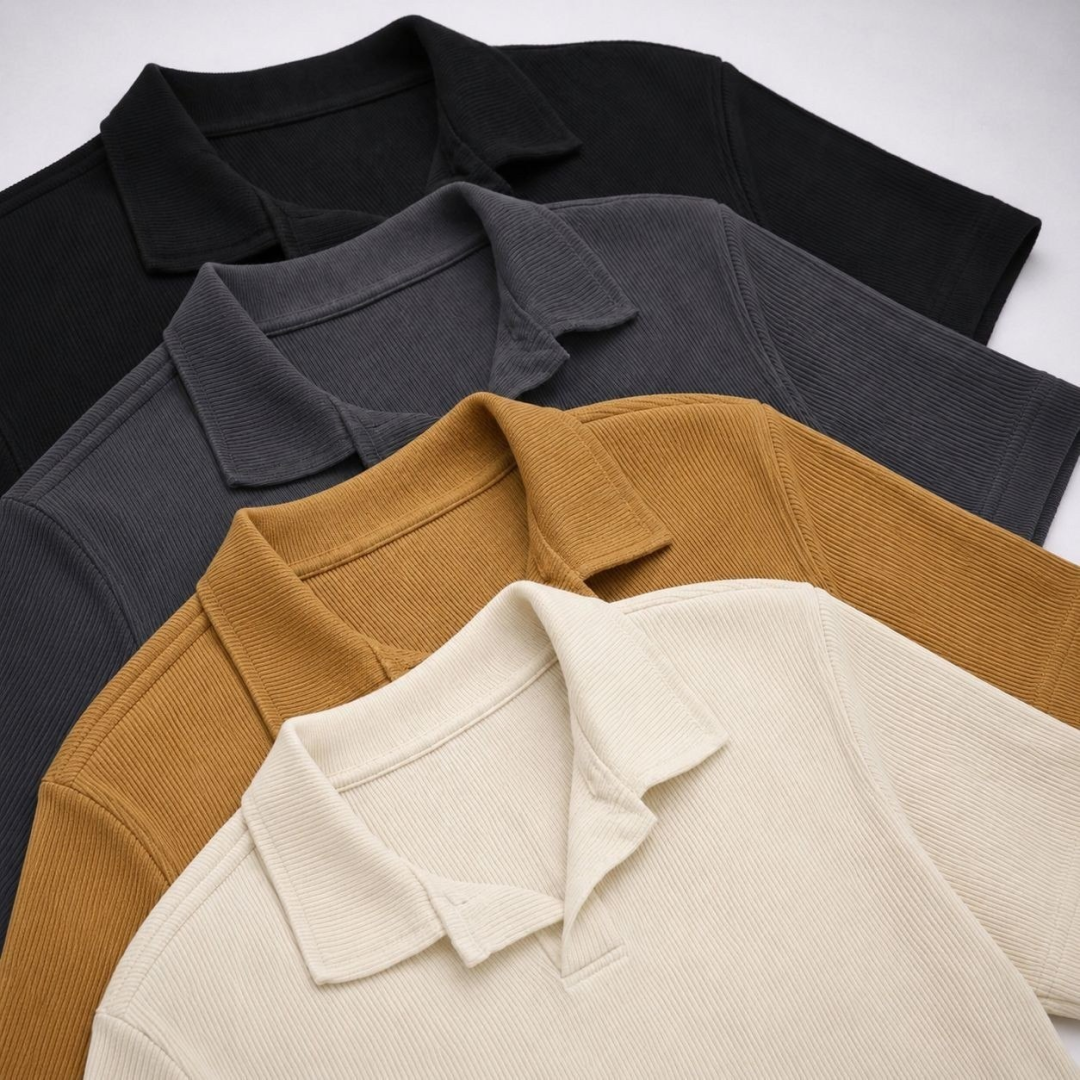 Camiseta Polo sem Botão Texturizada